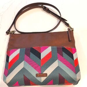 Fossil Fiona Multicolor Geometric Print Crossbody Shoulder Bag in Chevron Blue